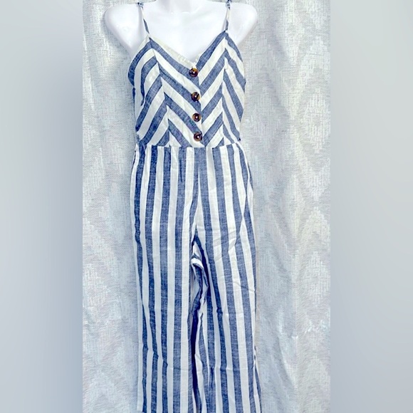 Kensie Blue and White Striped Jumpsuit  Size Small NWT - Picture 1 of 4
